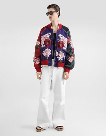 Dolce & Gabbana Satin jacket with patch Multicolor G9ZA9ZGJ063