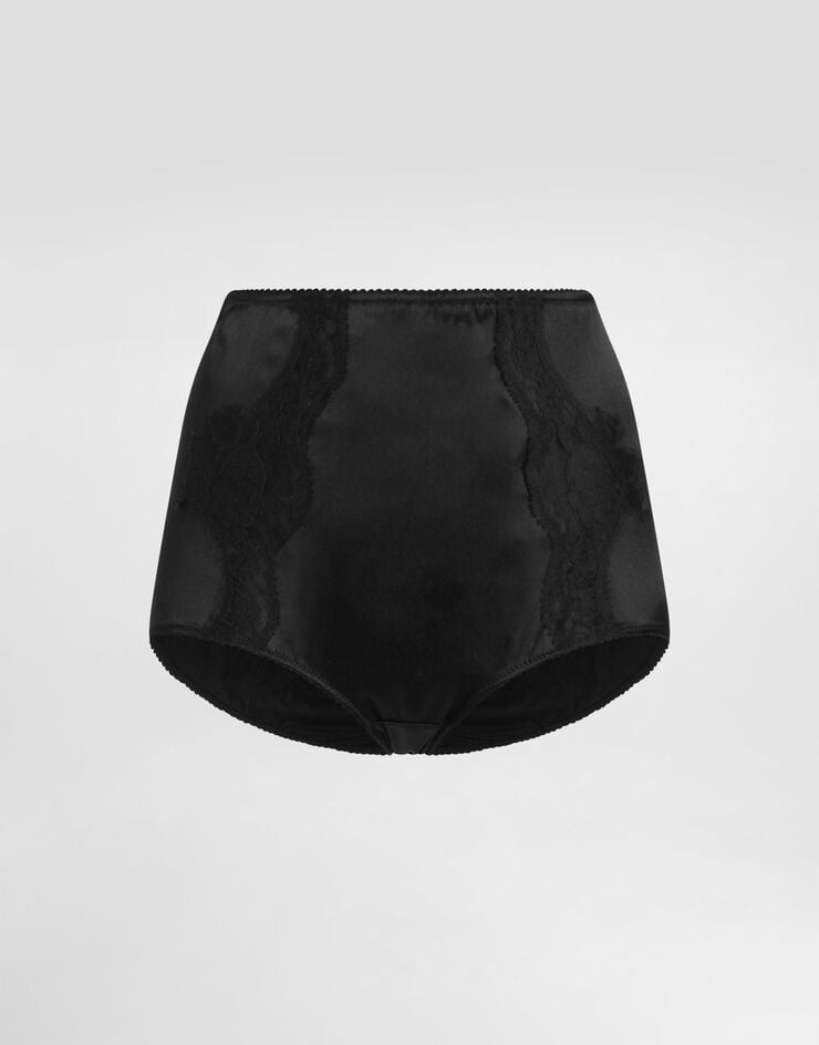 Dolce & Gabbana Satin high-waisted panties with lace detailing Black O2A09TFUAD8