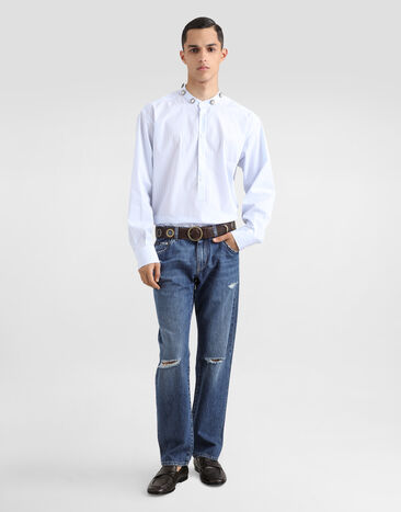 Dolce & Gabbana Camisa de algodón con detalles joya Multicolor G5LN6ZFR50P