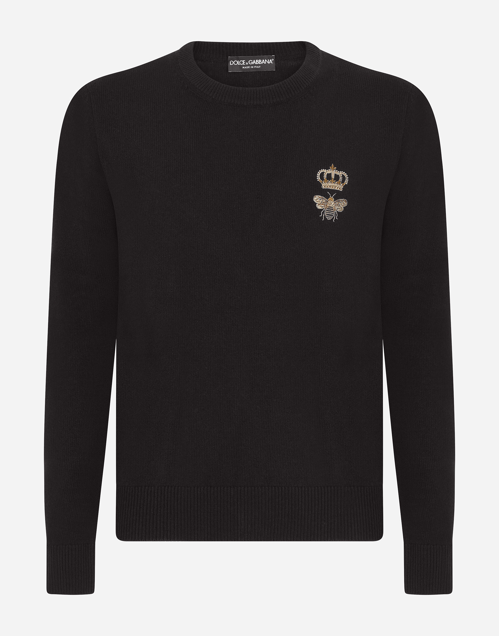 Dolce & Gabbana Wool round-neck sweater with embroidery Blue GXX02ZJCVT9