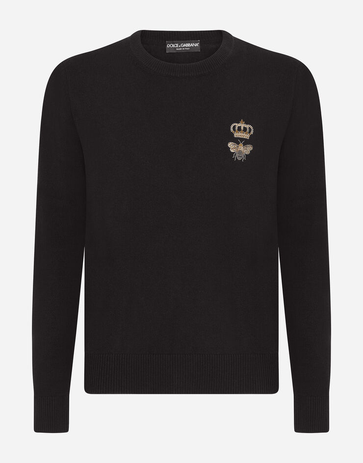 Dolce & Gabbana Джемпер с круглым вырезом из шерсти с вышивкой синий GXE63ZJBVB2