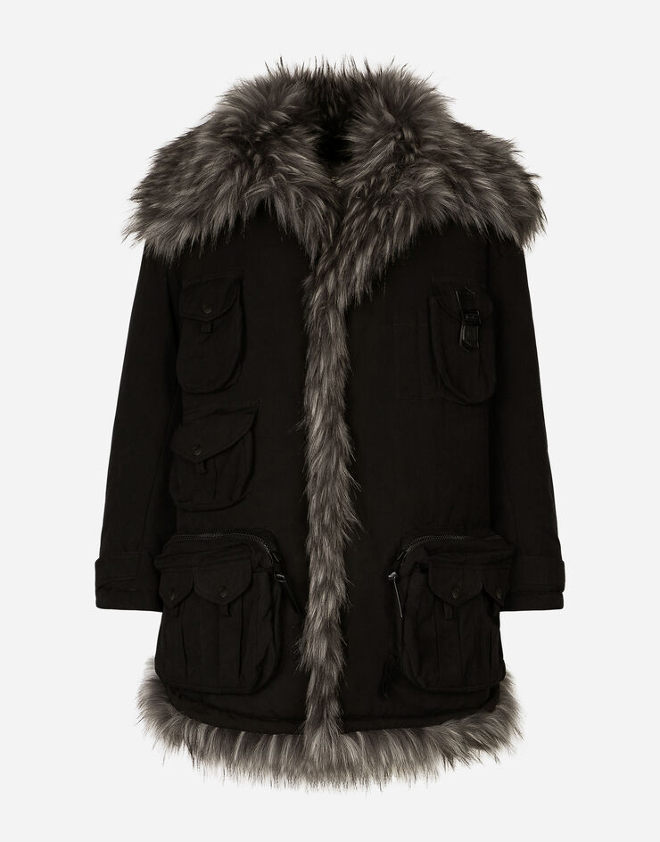 Dolce&Gabbana Multi-pocket cotton pea coat with faux fur details Black G040ZTHUMS8