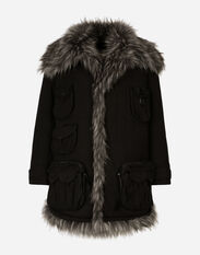 Dolce & Gabbana Multi-pocket cotton pea coat with faux fur details Black G9ZB4TFJSB6