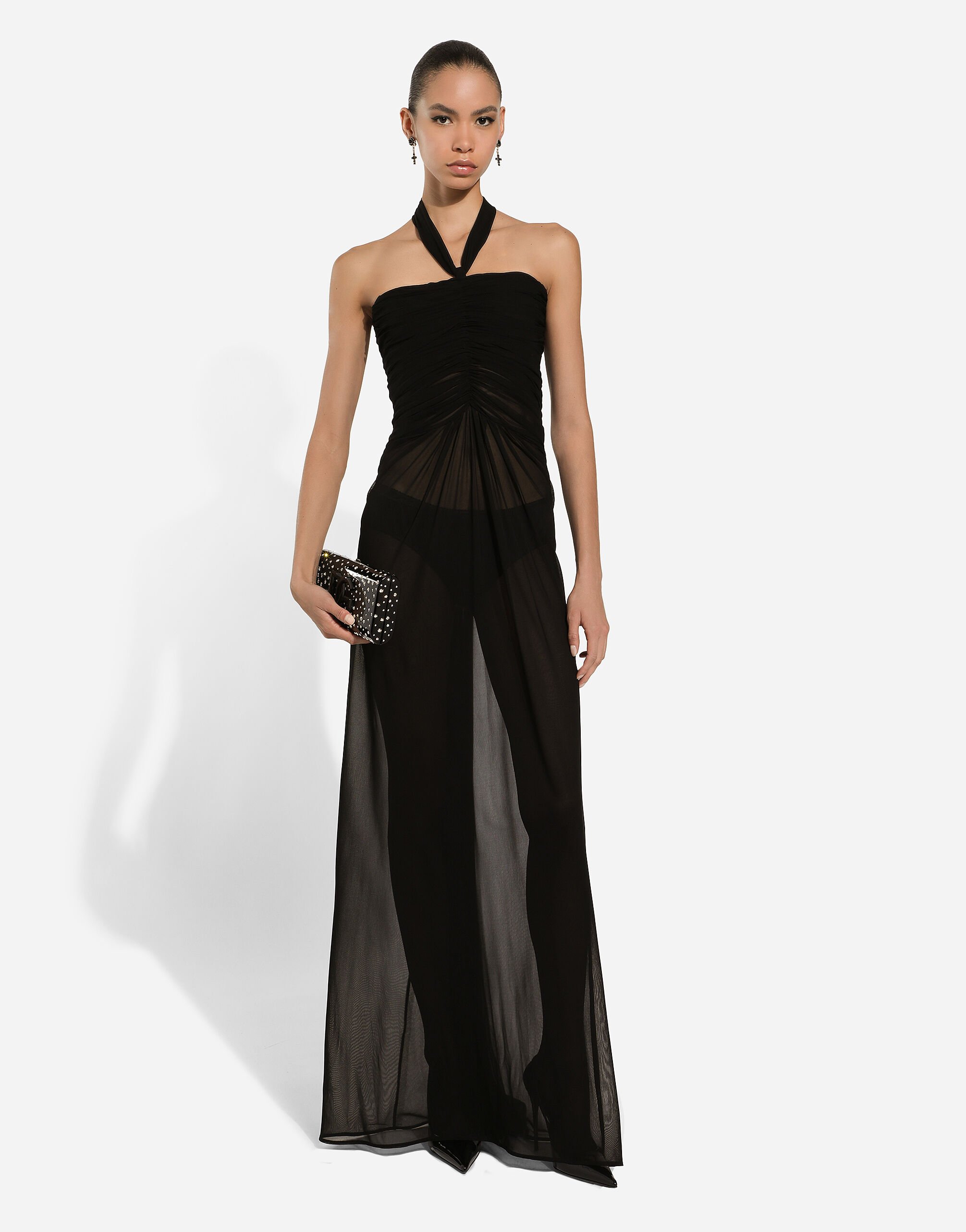 Long light organzine dress in Black for Women Dolce Gabbana