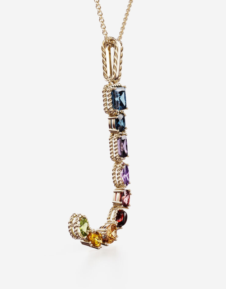 Dolce & Gabbana Rainbow alphabet J pendant in yellow gold with multicolor fine gems Gold WAMR2GWMIXJ