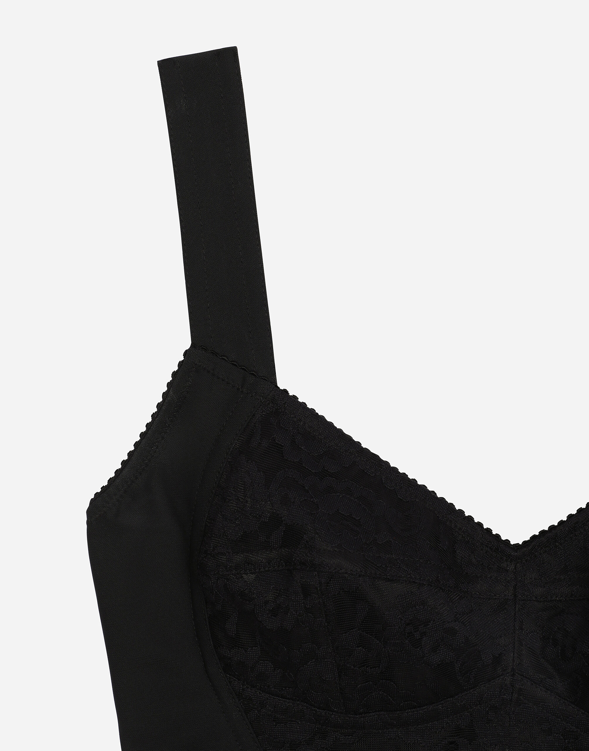 Corpi o cors de tejido corsetero en jacquard y encaje en NEGRO de