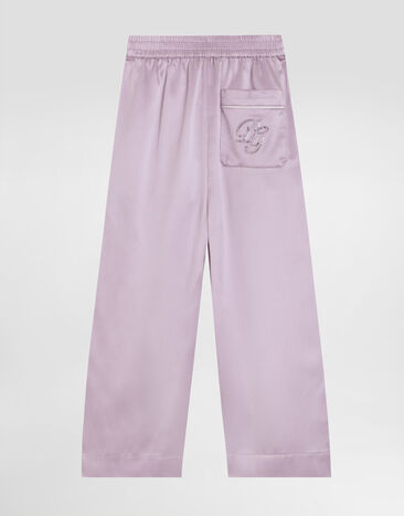 Dolce & Gabbana Pantalon vanity en satin de soie avec logo DG brodé Multicolore L53P26G7O9L