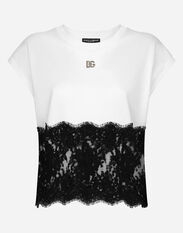 Dolce & Gabbana Jersey T-shirt with DG logo and lace details Black F9M32ZHUML6