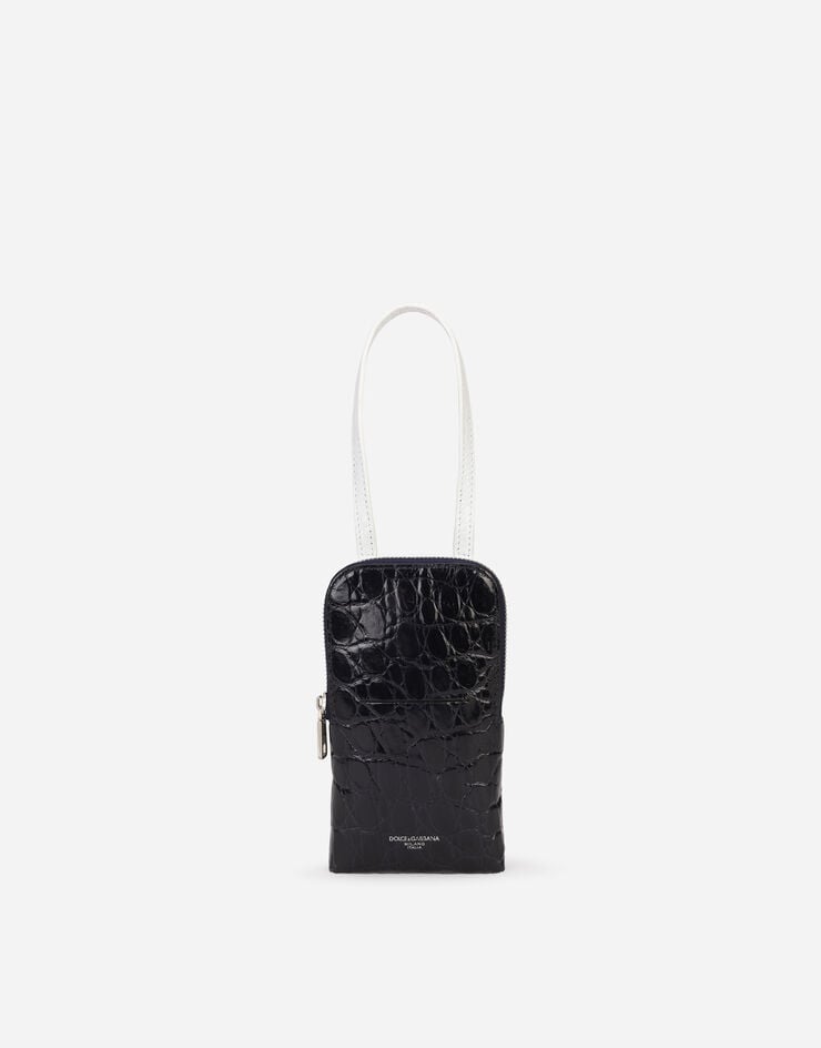 Dolce & Gabbana Porta smartphone in alligatore con logo stampato a fuoco Blu/Bianco BP2575A2V74