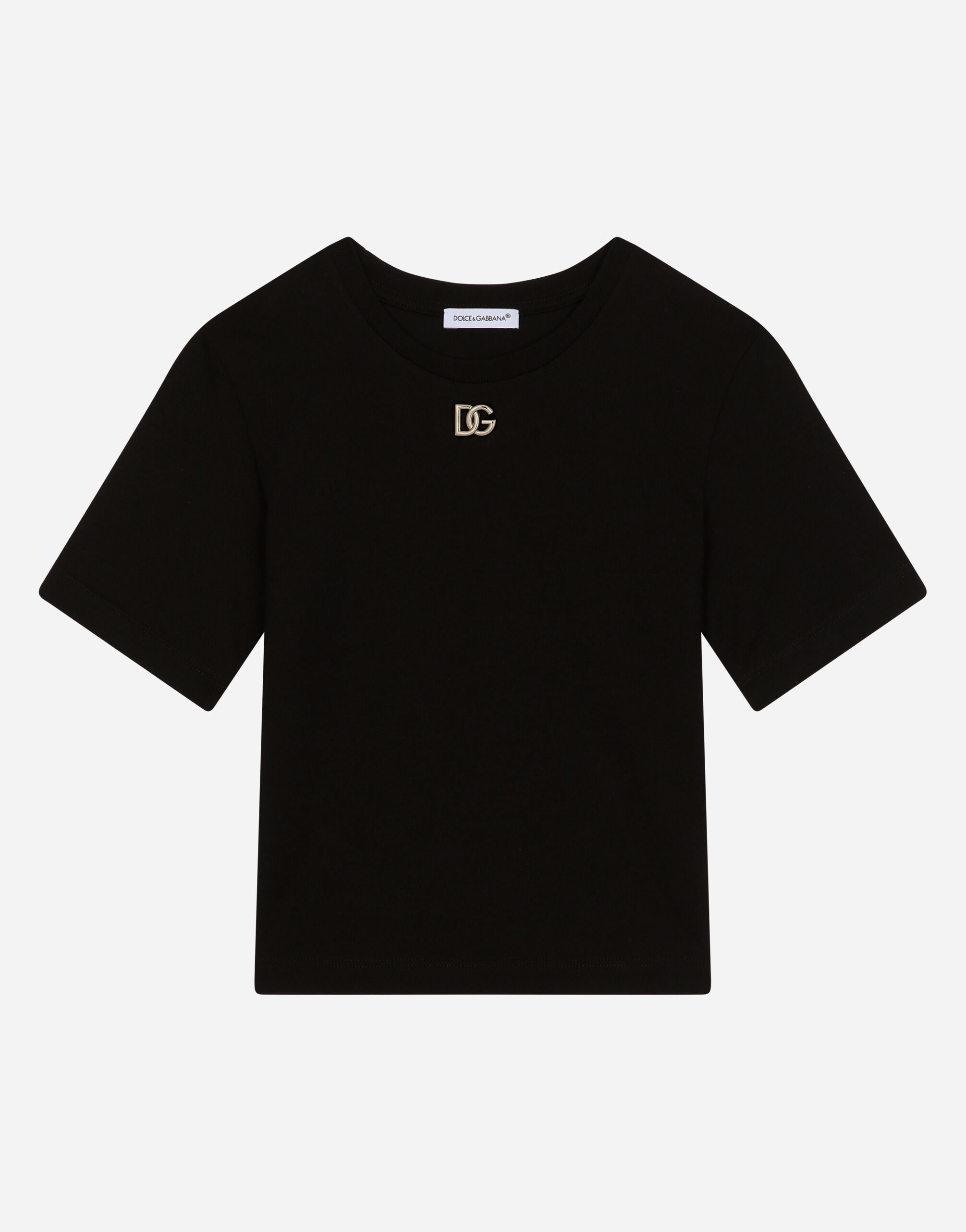 Dolce & Gabbana Jersey T-shirt with metal DG logo Negro L5JW9NG7L1J