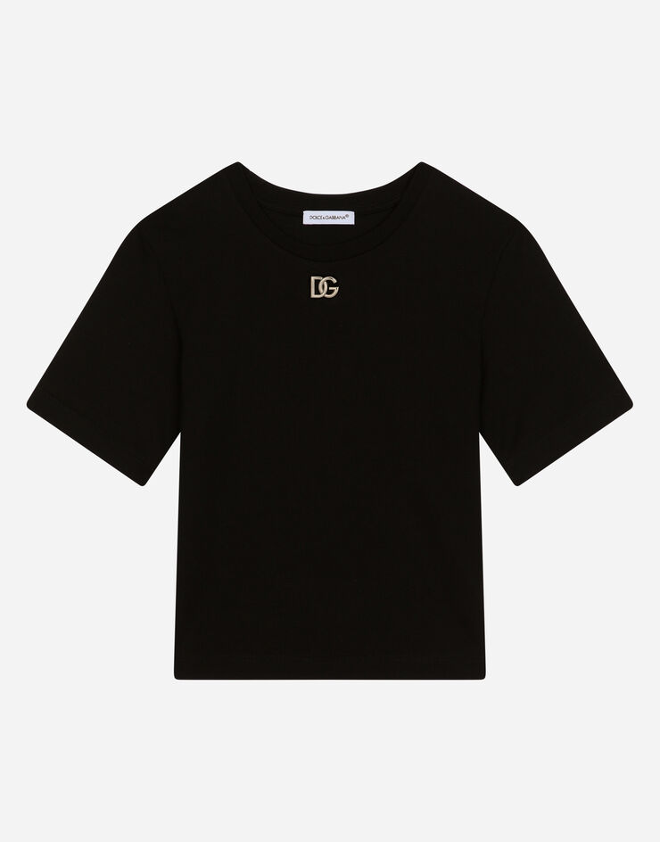Dolce & Gabbana Jersey T-shirt with metal DG logo Black L5JTKTG7I4L