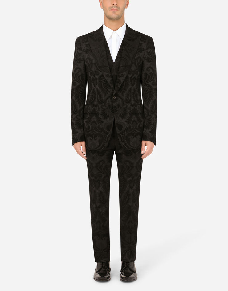 Dolce & Gabbana Three-piece Sicilia-fit suit in stretch jacquard Black GKEJMTFJREA