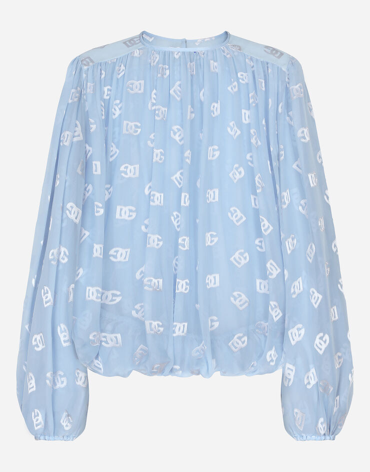 Dolce & Gabbana Dévoré satin jacquard blouse with all-over DG logo Light Blue F761RTFJTBR