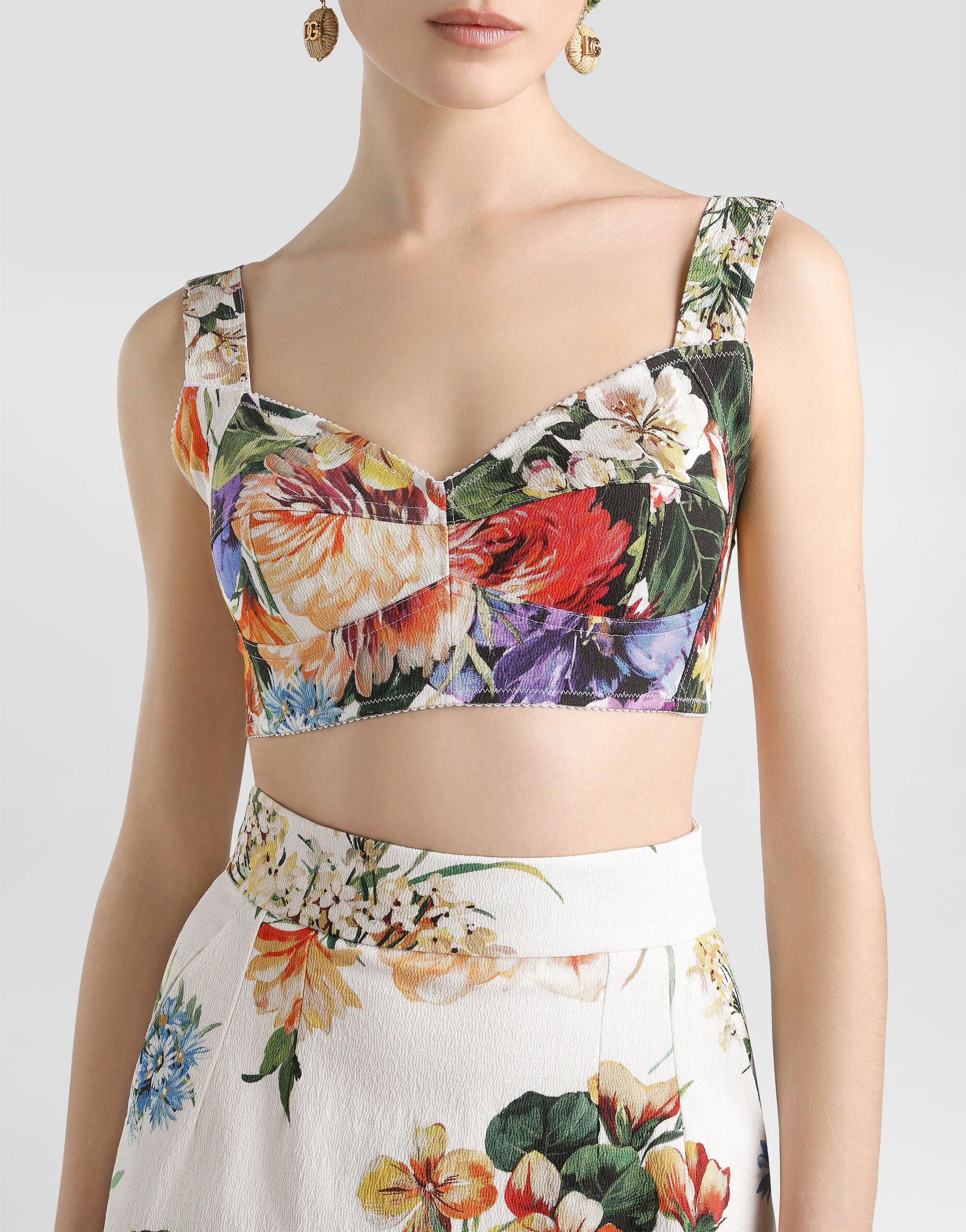 Flower bouquet-print bustier top in Print for Women