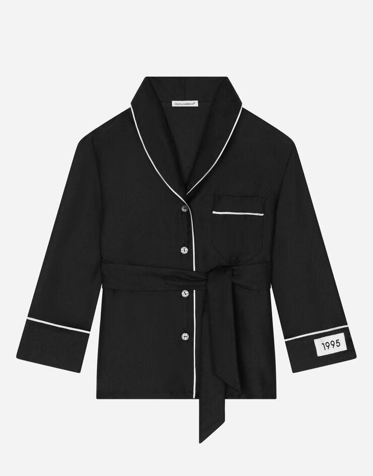 Dolce & Gabbana قميص بيجامة من تويل حريري أسود L55S84FU1FZ