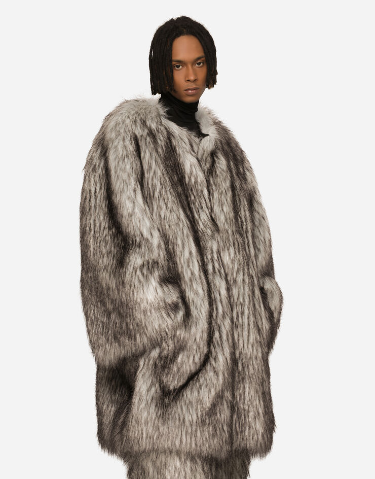 Dolce & Gabbana Single-breasted faux fur coat Multicolor G034ATFUSUM