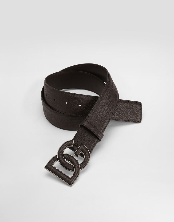Dolce & Gabbana حزام من جلد عجل بطبعة أيل وطبعة شعار بني BC4675AT489