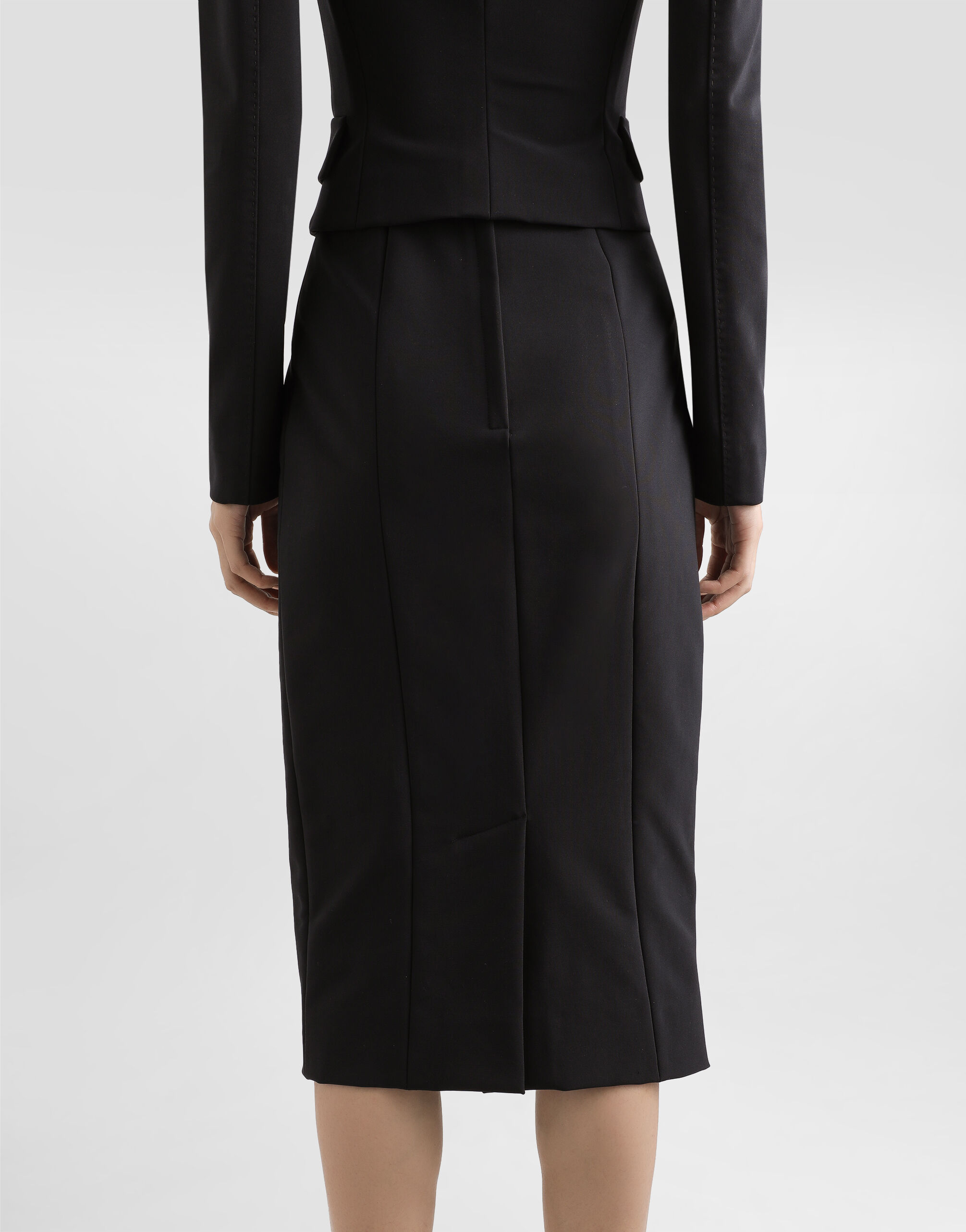 Technical cady calf-length pencil skirt in Black for Women