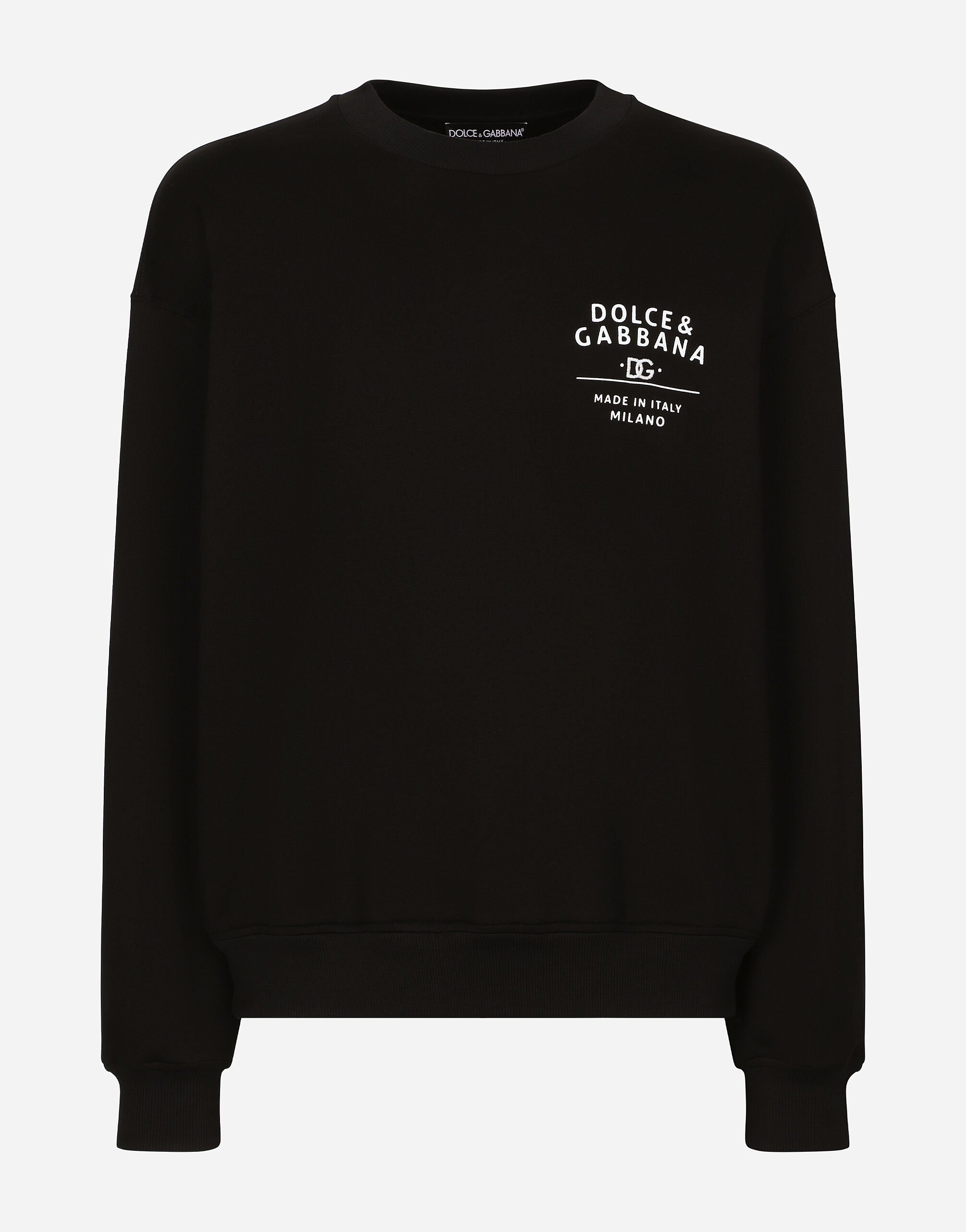 Round neck sweatshirt with embroidery in Black for Men Dolce Gabbana