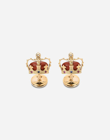 Dolce & Gabbana Boutons de manchette Crown en or jaune avec jaspe Or Jaune WFHK1GWJAS1