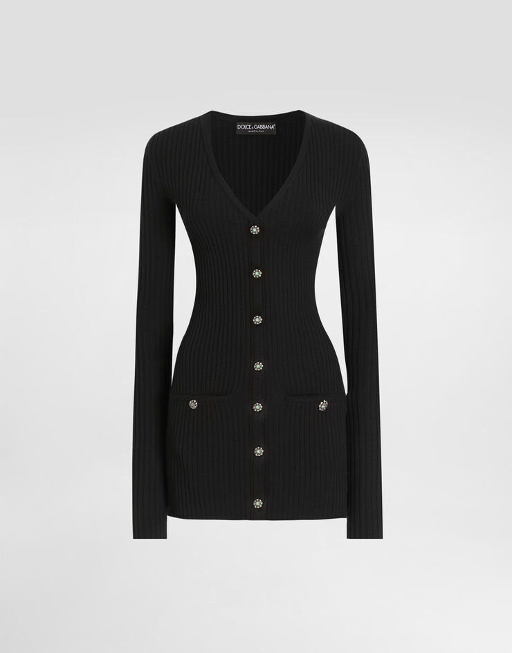 Dolce & Gabbana Cardigan côtelé en laine vierge Noir FXVCNZJCVXG