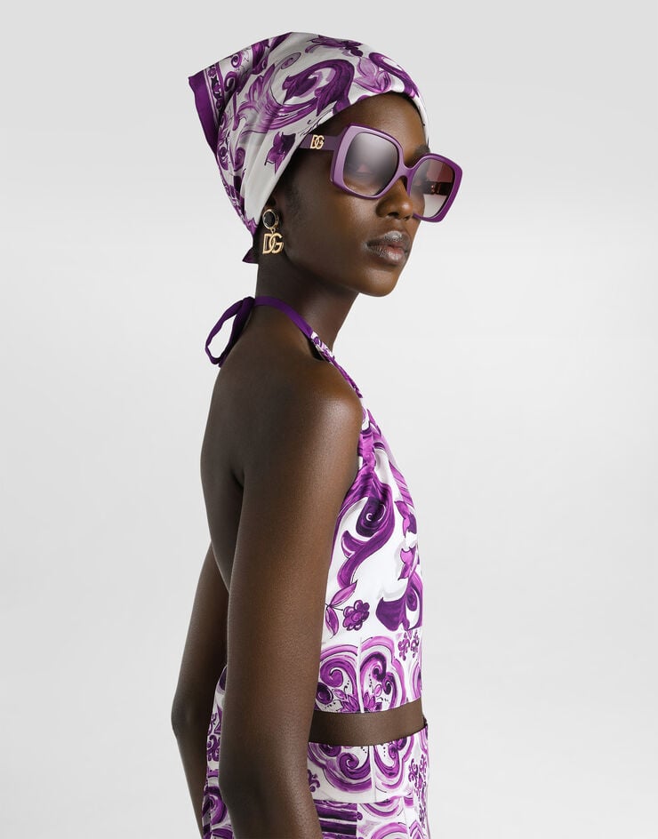 Dolce & Gabbana Majolica-print charmeuse top Multicolor F7BA8THPAE2