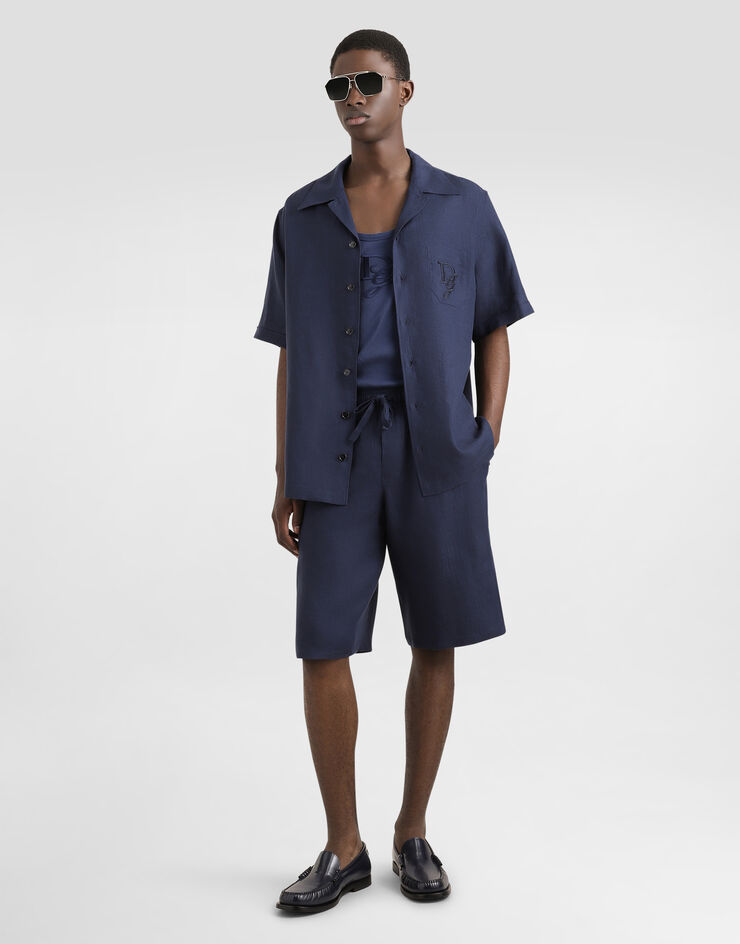 Dolce & Gabbana Linen shorts with DG logo embroidery Blue GV37AZFU4LG