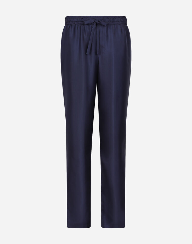 Dolce & Gabbana Silk jogging pants with DG embroidered patch Blue GVCRAZGF856