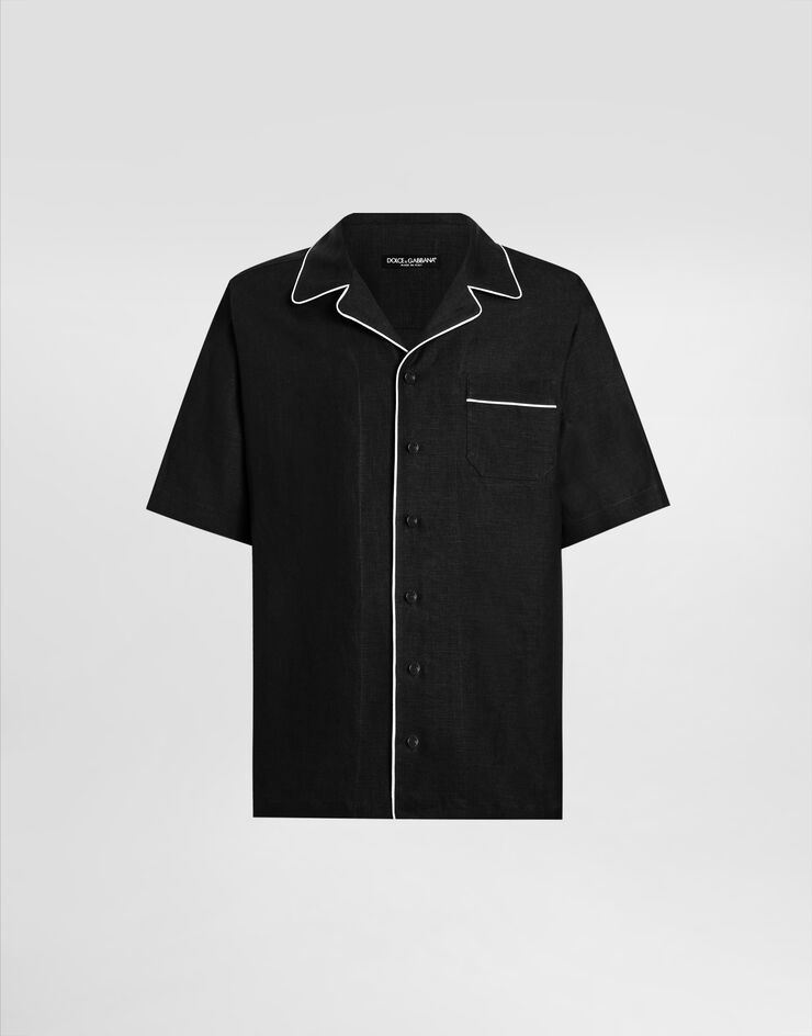 Dolce & Gabbana قميص هاواي من نسيج كتان أسود G5NF5TFU4MC