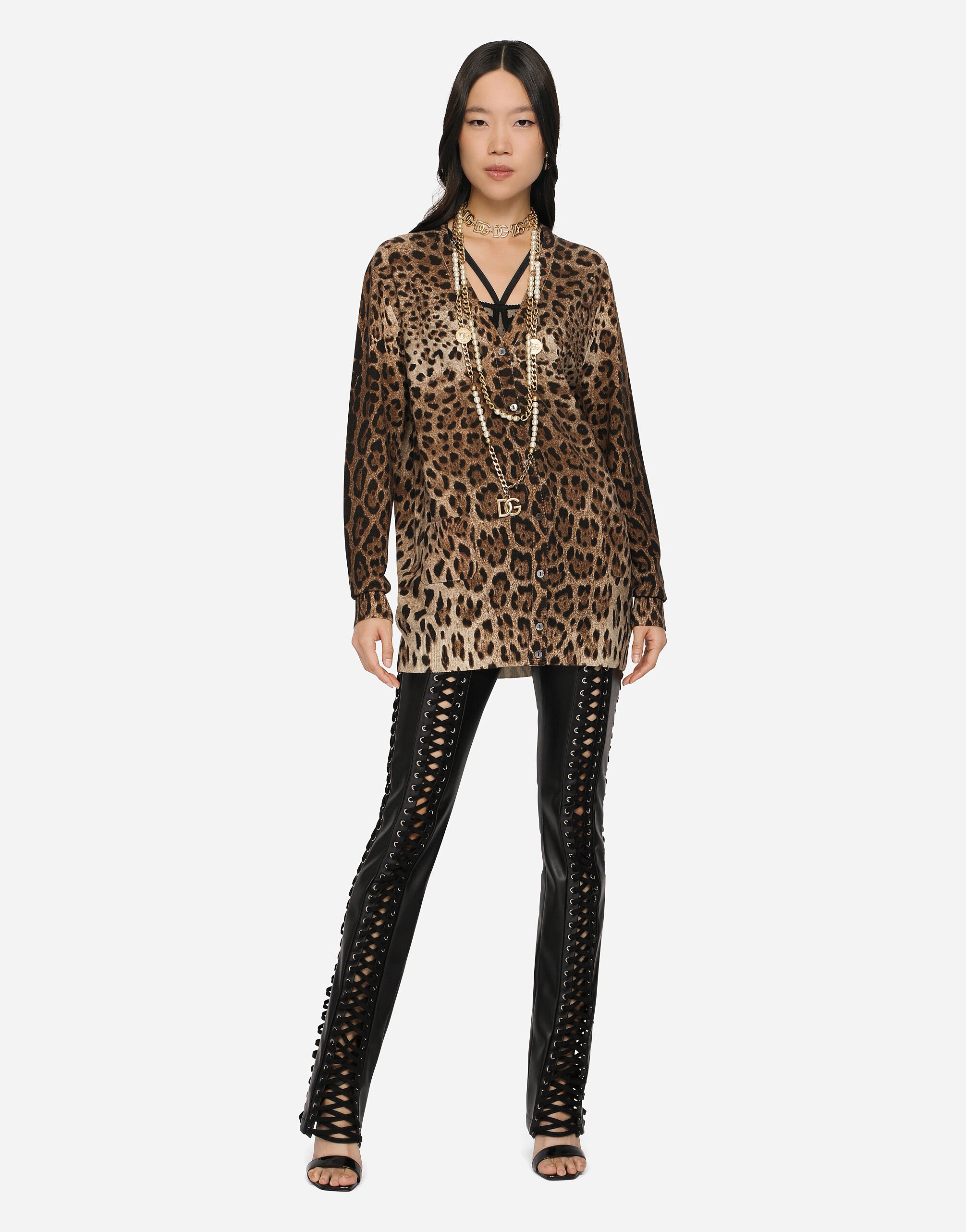 Leopard print cashmere cardigan in Multicolor for Women Dolce Gabbana US