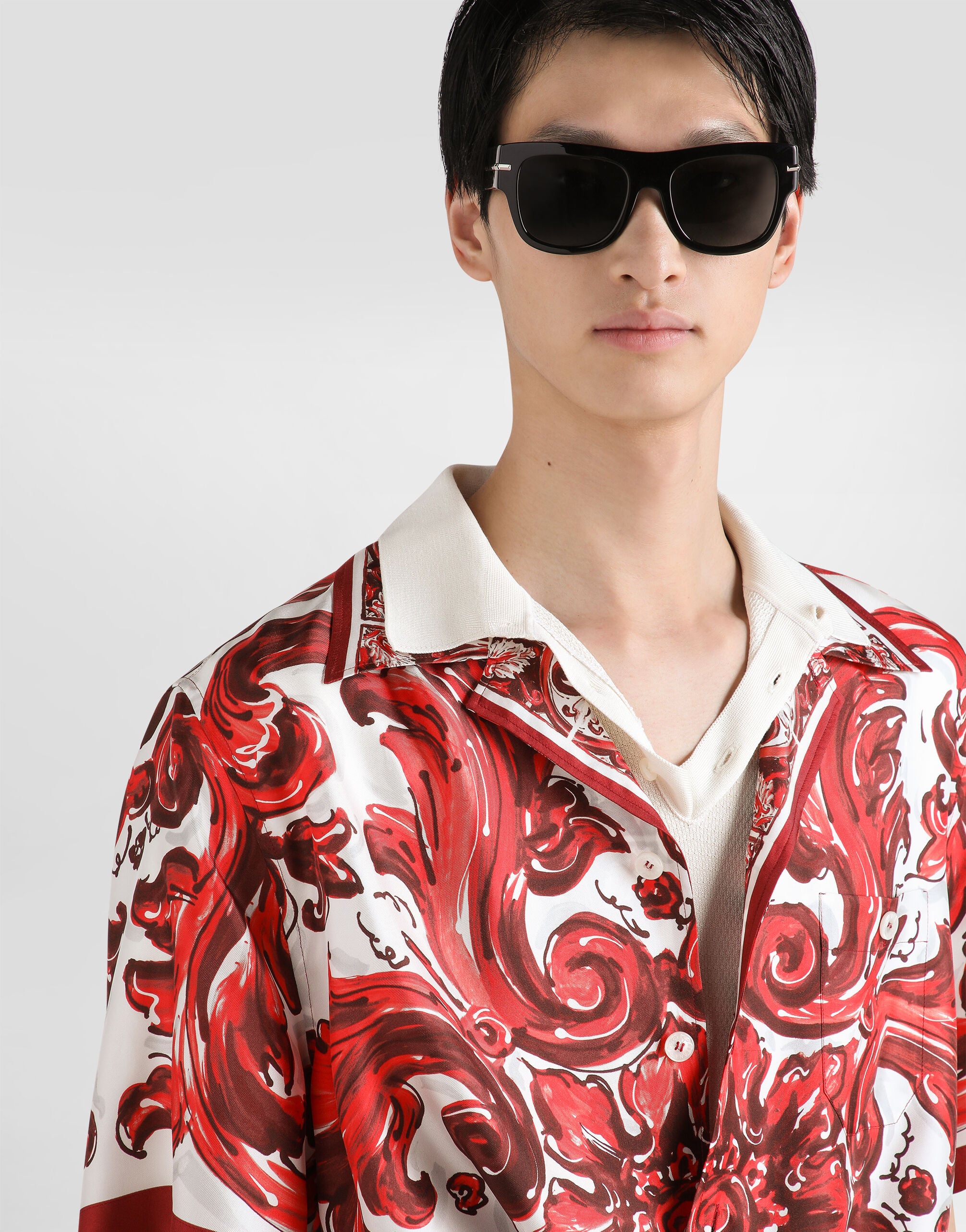 Majolica-print silk twill hawaii shirt in Multicolor for Men