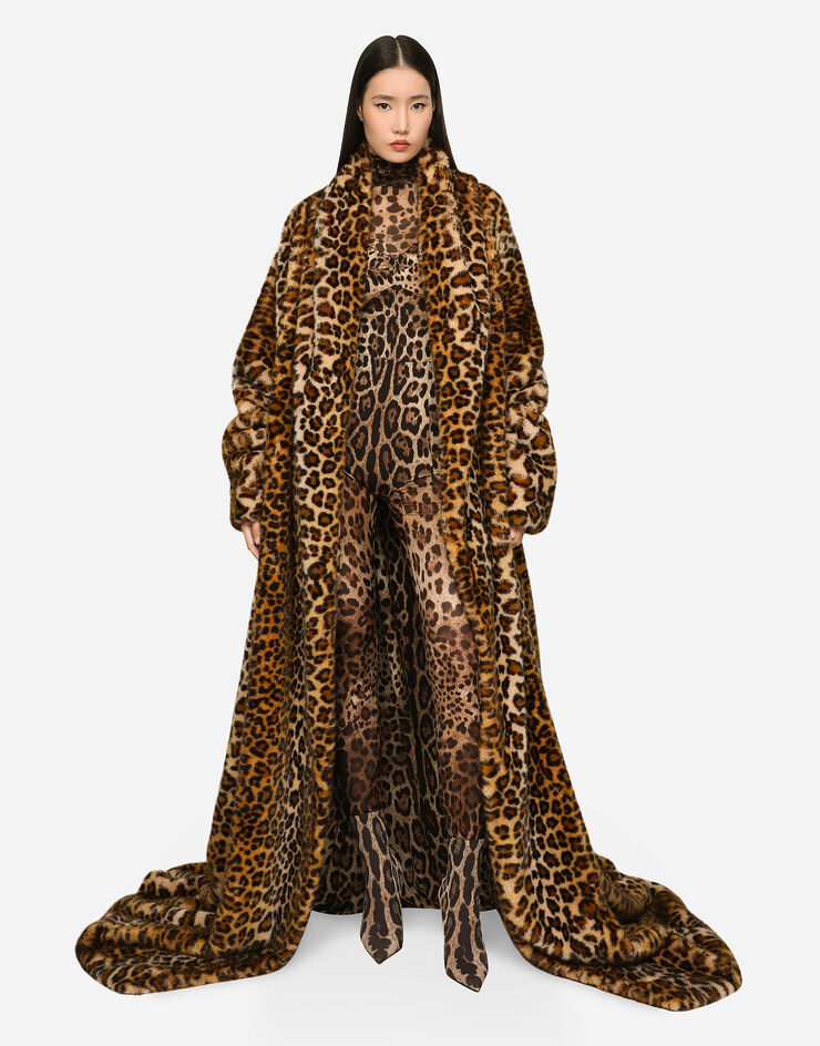 Dolce & Gabbana KIM DOLCE&GABBANA Long faux fur coat with leopard print Animal Print F0AXSFFUPU8