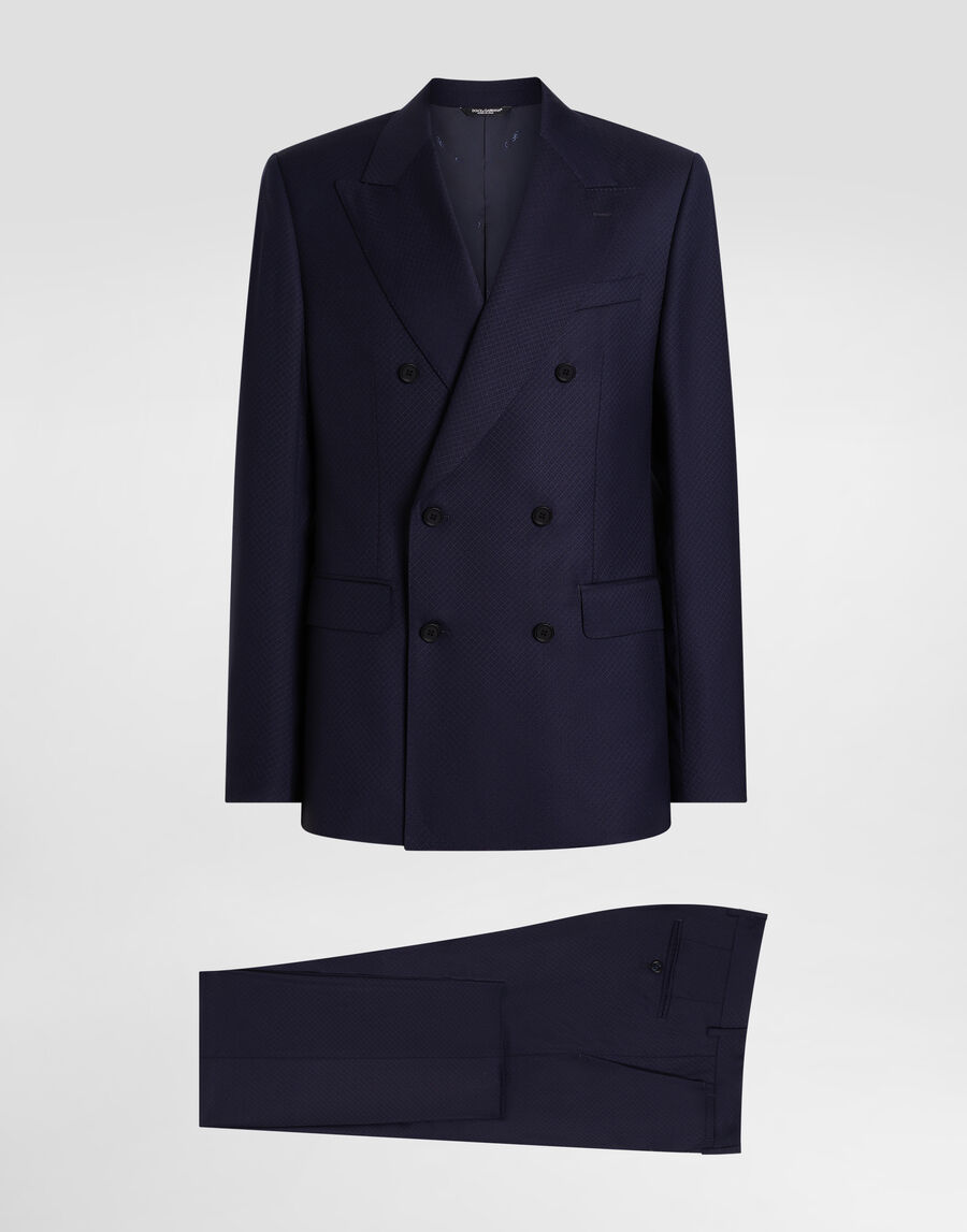 Double-breasted micro-patterned wool suit