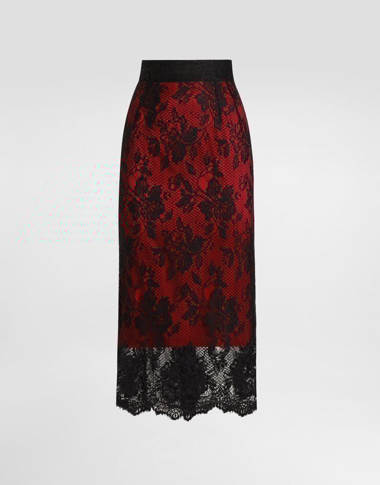 Dolce & Gabbana 对比感衬里蕾丝直筒中长半裙 黑 F4C0ZTILMBI