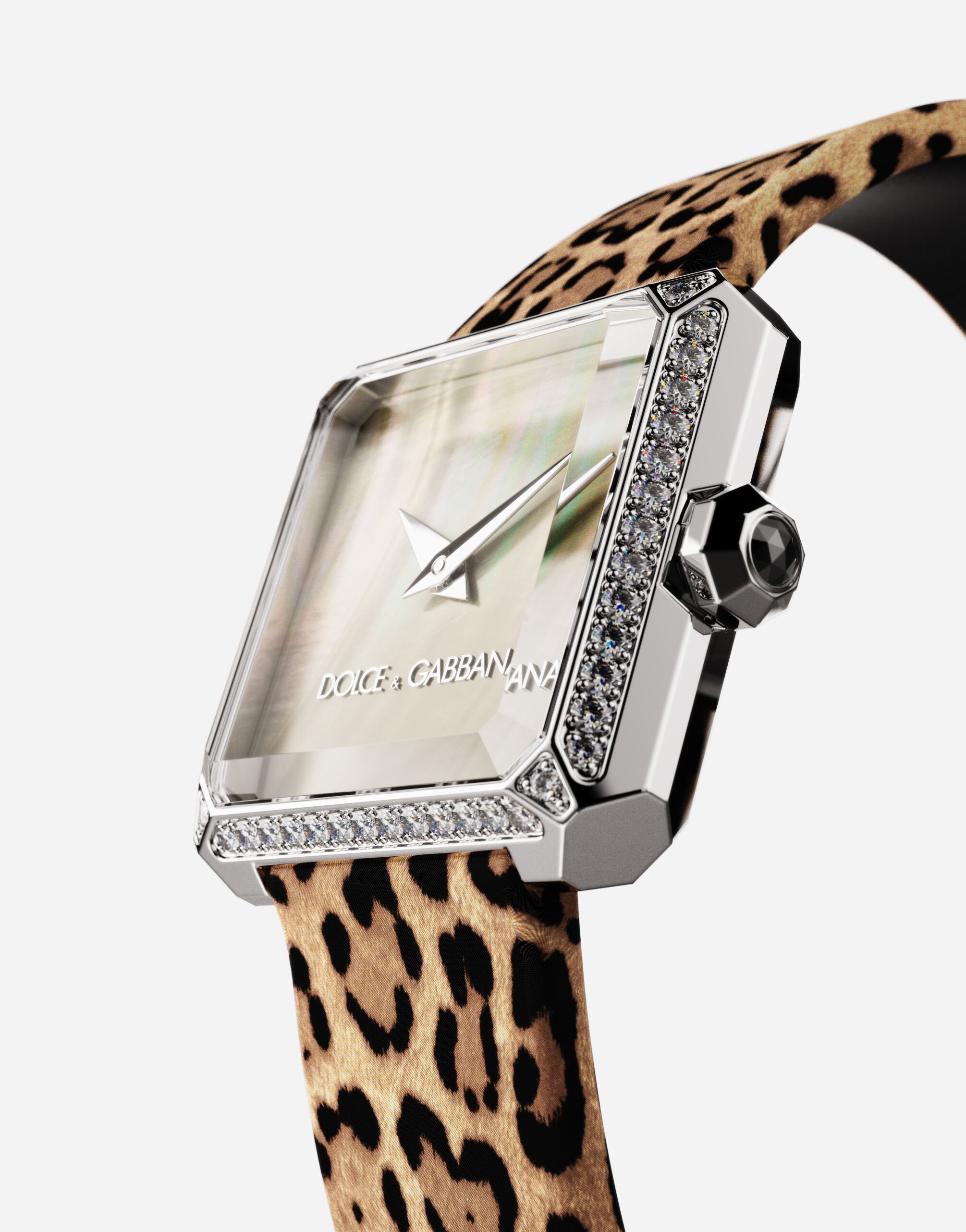 Steel watch with diamonds in Leo Print for Dolce Gabbana US