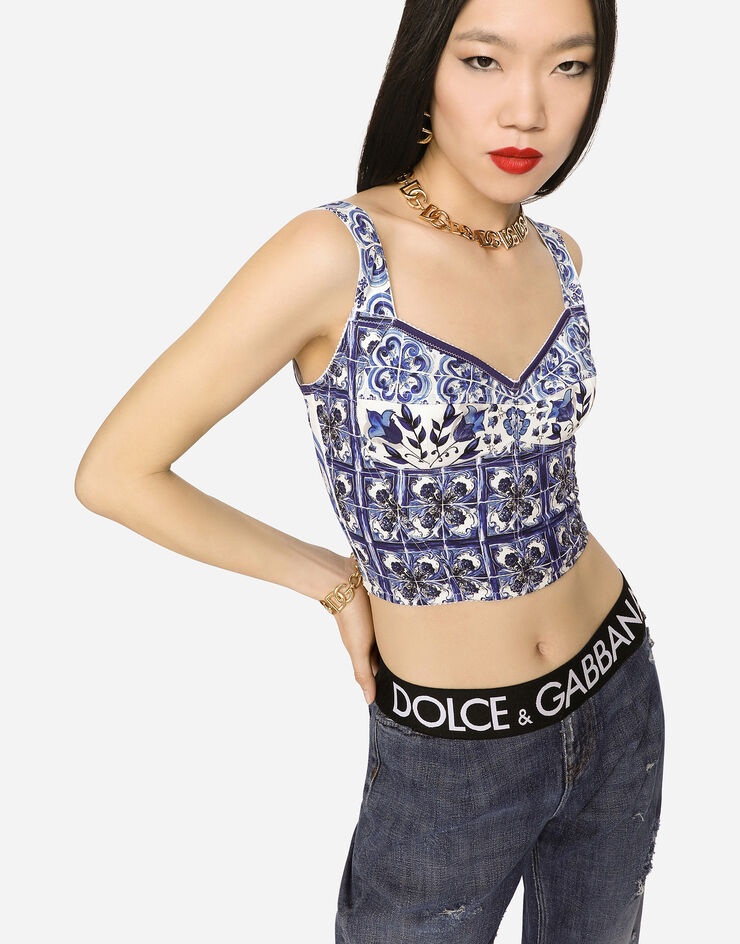 Dolce & Gabbana 马约利卡印花素绉缎束身衣 多色 F7W98THPAB8