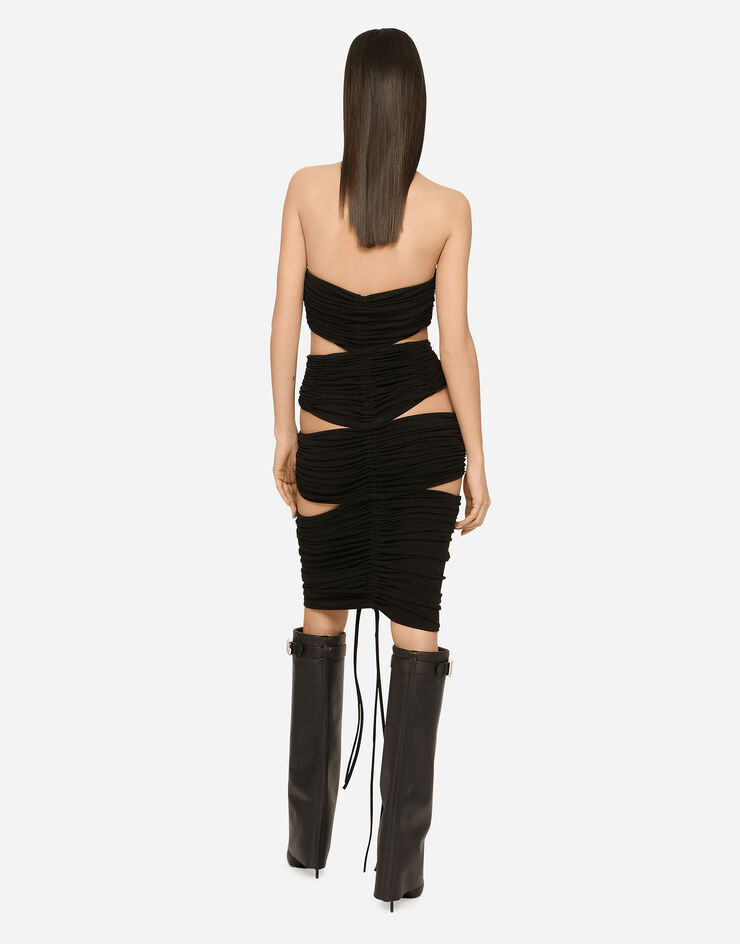 Dolce & Gabbana Jersey calf-length dress with draping Black F6BFZTFUGAI