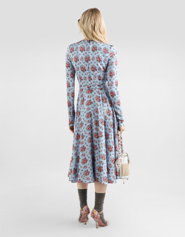 Dolce & Gabbana Small flower bouquets-print long charmeuse dress Multicolor F60HMTFSA78