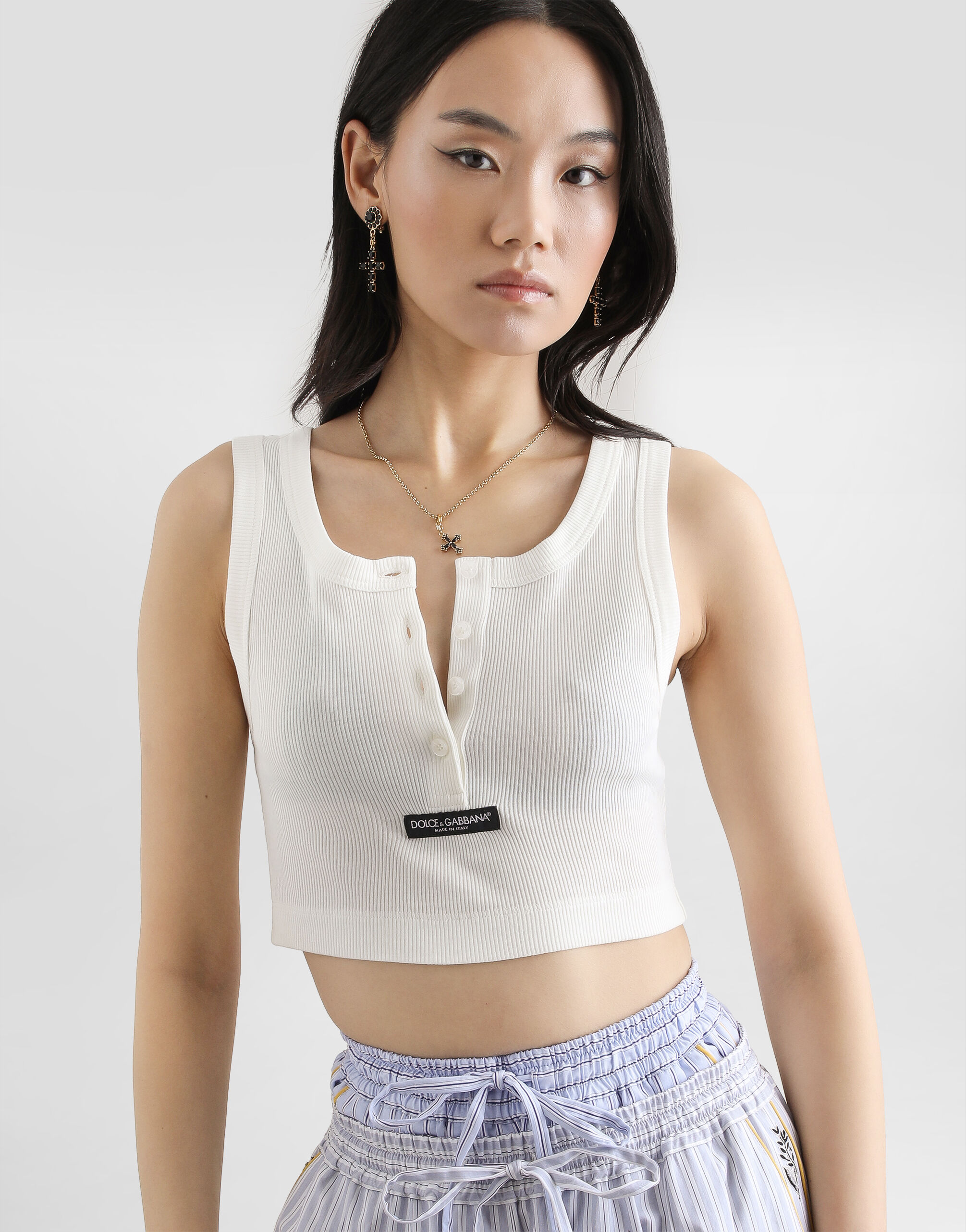 Ribbed tank top in White for Women | Dolce&Gabbana® US