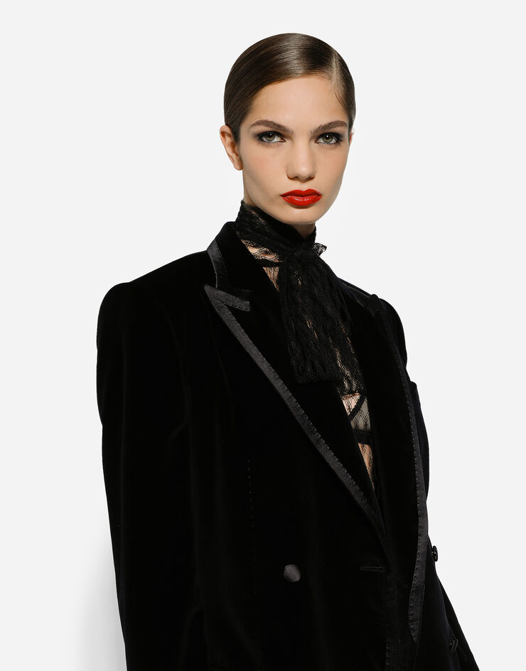 Dolce & Gabbana Double-breasted velvet tuxedo jacket Dolce & Gabbana Double-breasted velvet tuxedo jacket Black F297XTFUVG7