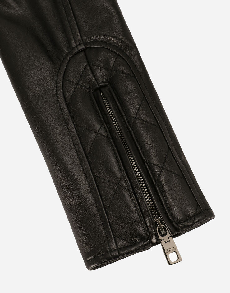 Dolce&Gabbana Blouson de motard court en cuir Noir F9R37LHULMU