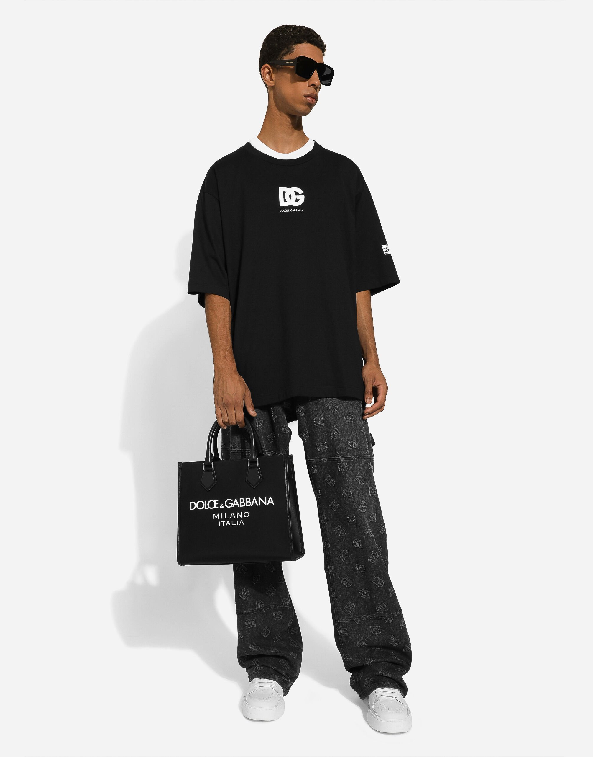 【Dolce & Gabbana】スモール ナイロン ショッピング バッグ ブラックのメンズ ショッピングバッグ スモール ナイロン