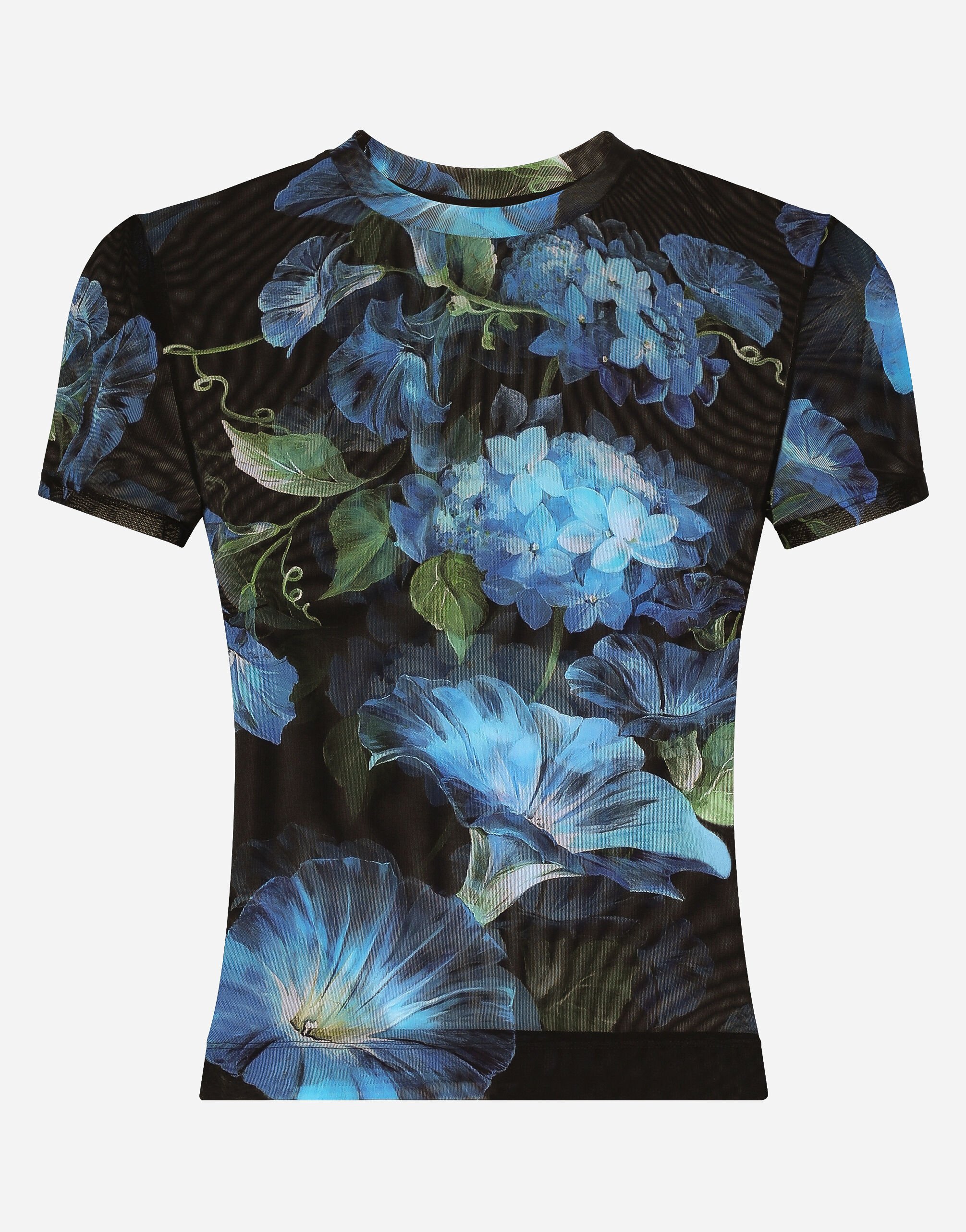 Dolce & Gabbana Tulle T-shirt with bluebell print Denim BB6498AO621