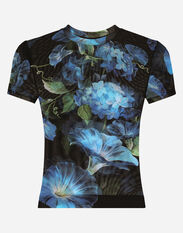 Dolce & Gabbana Tulle T-shirt with bluebell print Black F759LTFLRC2
