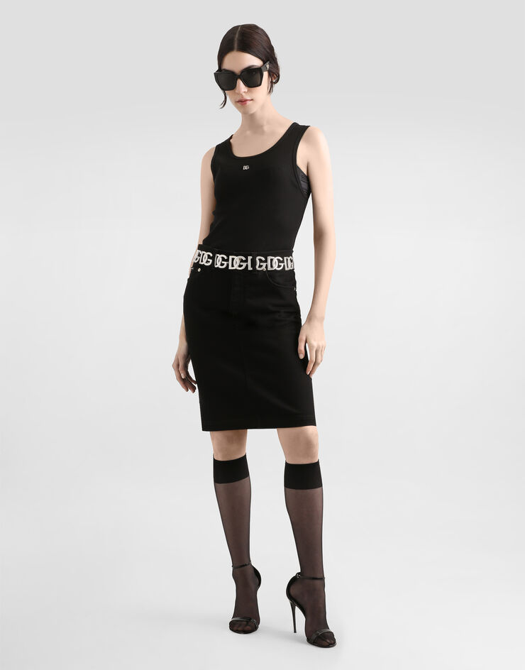 Dolce & Gabbana تانك توب جيرسي بتضليع دقيق ودبوس شعار DG أسود F8V40TGDCX9