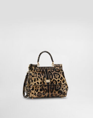 Dolce & Gabbana حقيبة Sicily صغيرة من جلد عجل لامع بطبعة نقشة الفهد طبعة جلود الحيوانات BB6003BM568