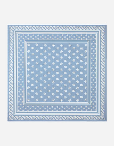 Dolce & Gabbana Silk twill foulard with all-over DG logo print (90x90) Light Blue BB7652A1037