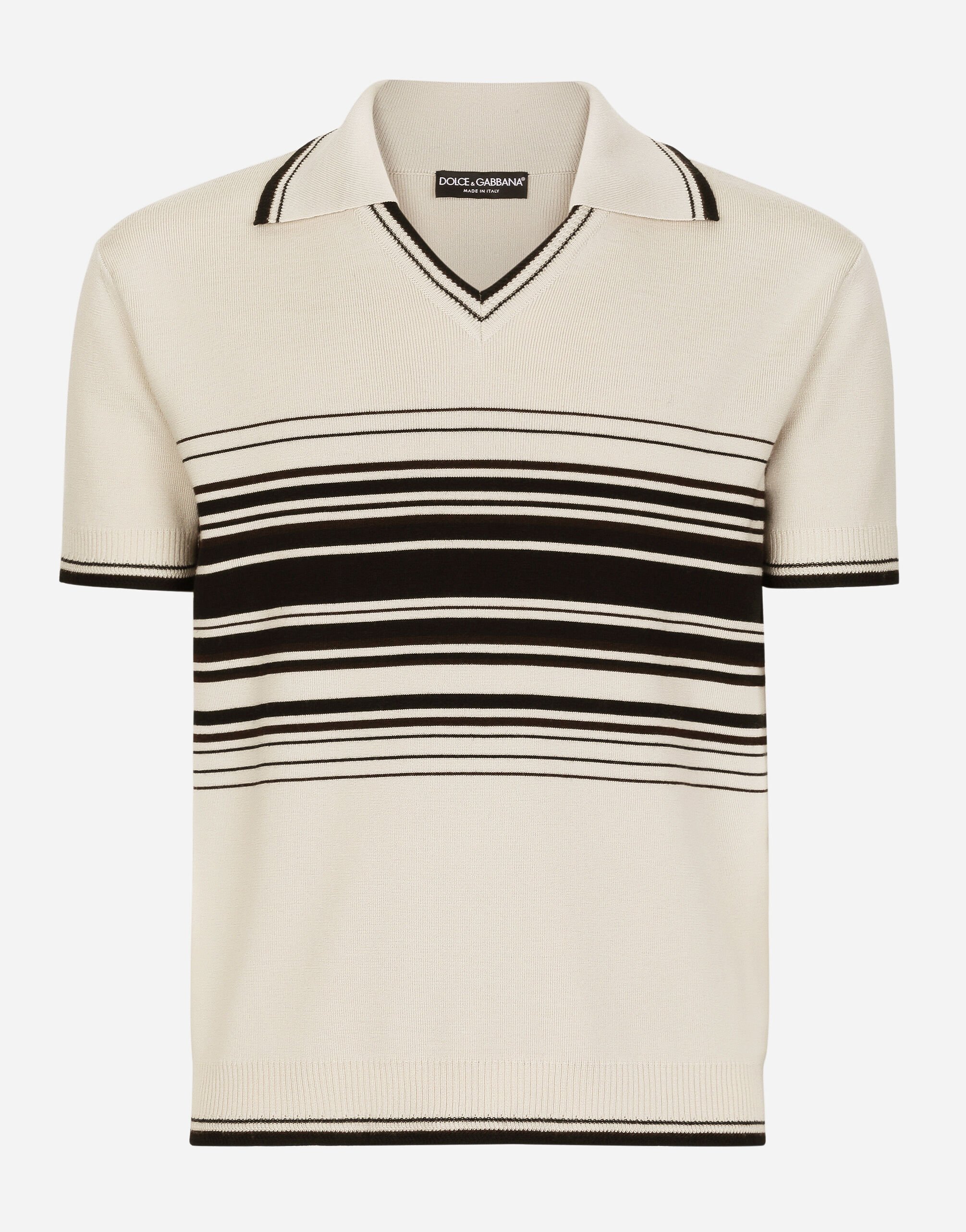 Dolce&Gabbana Wool polo-shirt with contrasting stripes Brown G9AKKLHULS1