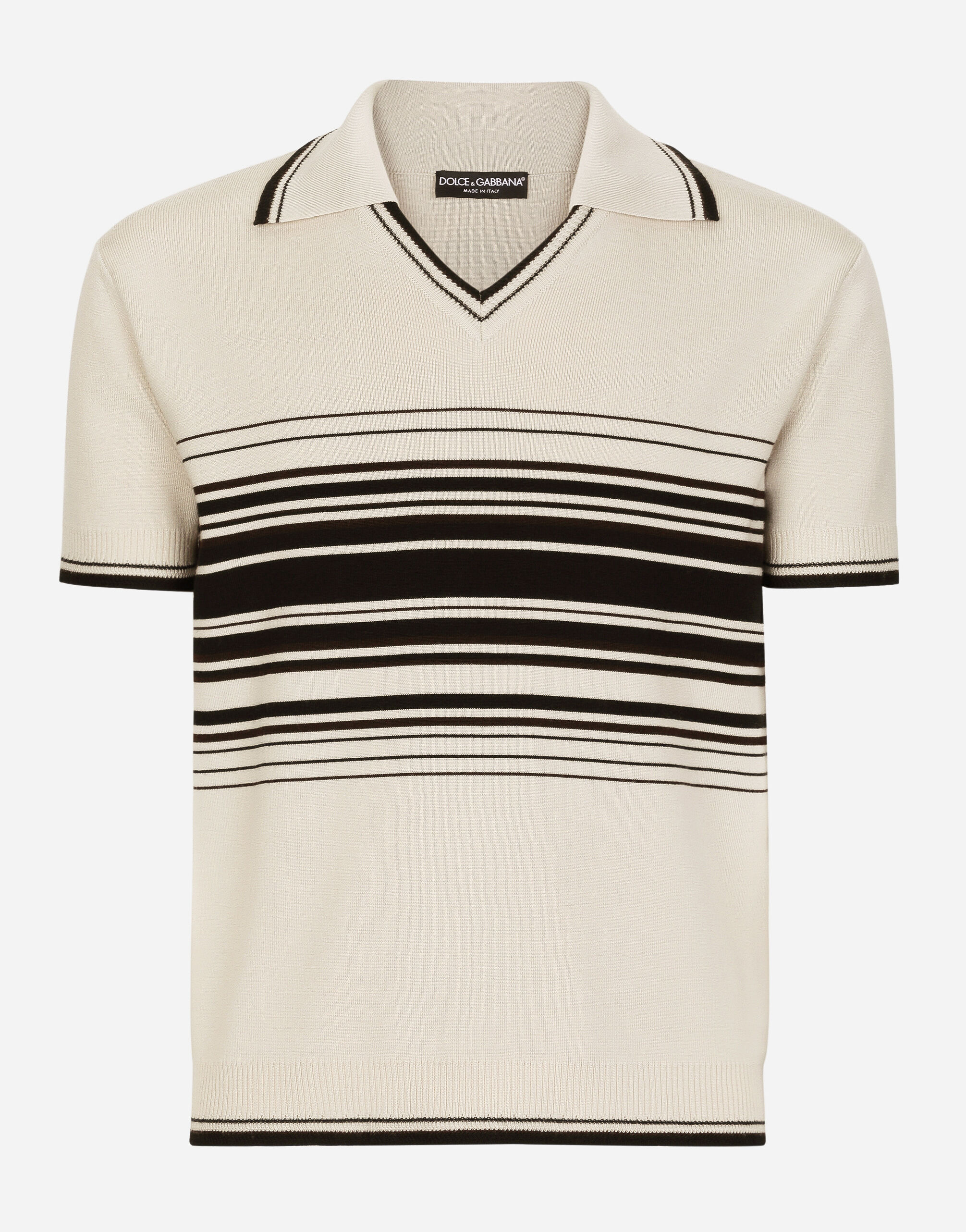 Dolce & Gabbana Poloshirt aus Wolle mit Kontraststreifen Grau GXP80TJFMK7