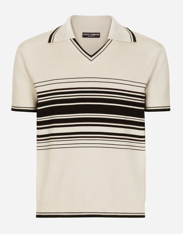 Dolce&Gabbana Wool polo-shirt with contrasting stripes Grey G9AKHTFUFMU